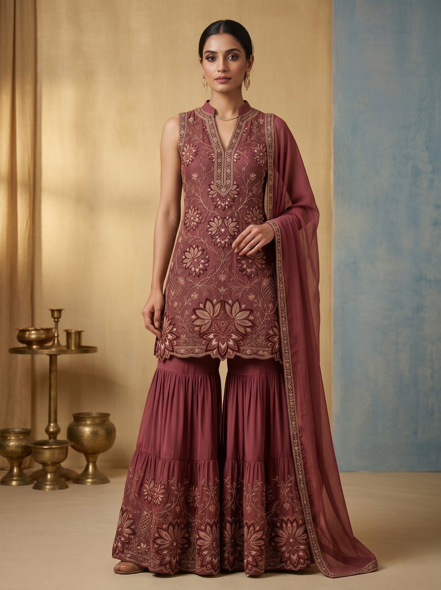 Midnight Bloom Embroidered Georgette | Couture Sharara Set