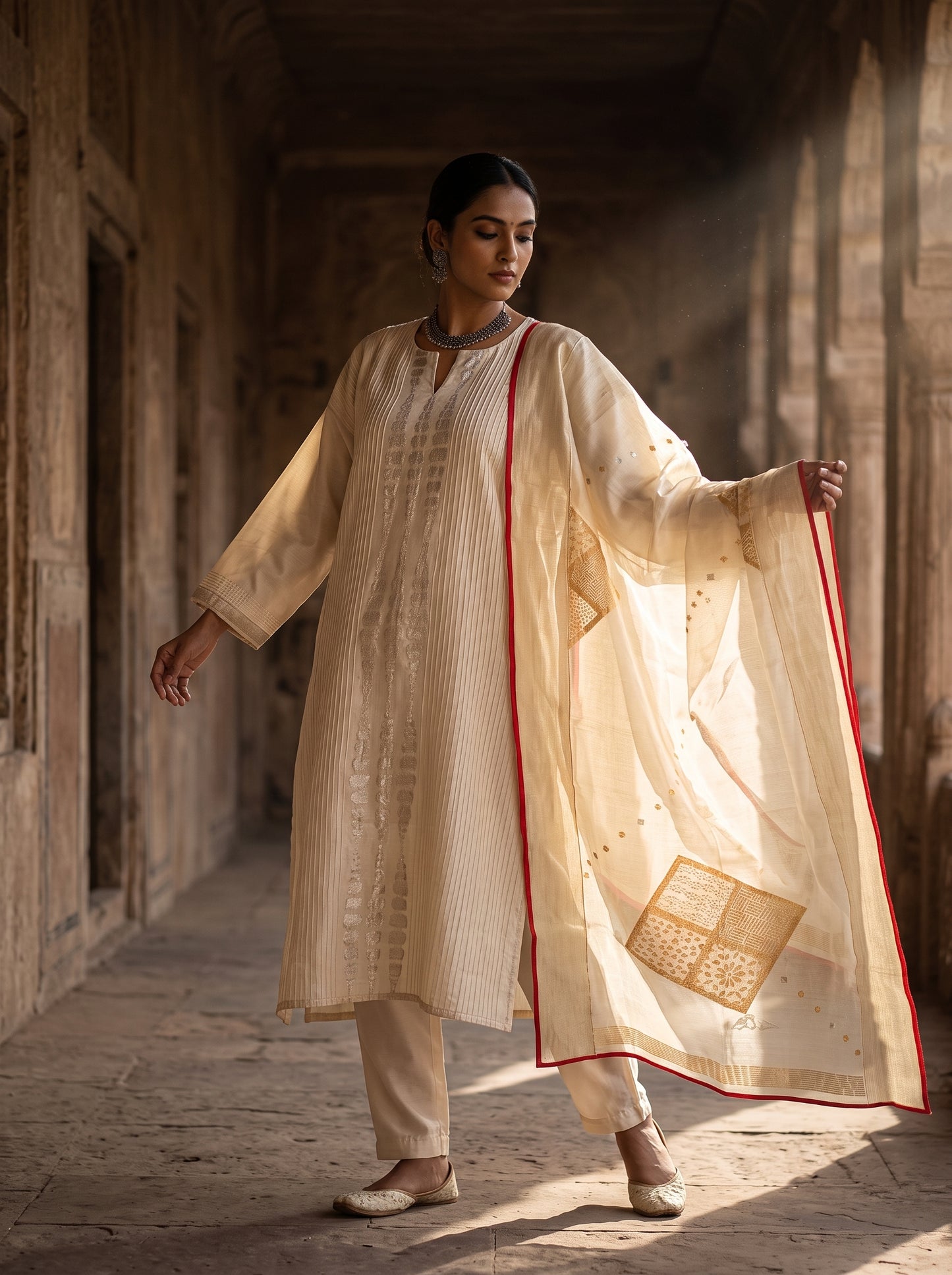 Semi Stitched Chanderi Formal Suitset