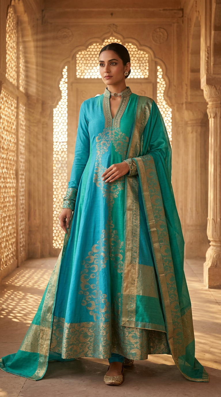 Customised Chanderi Anarkali set
