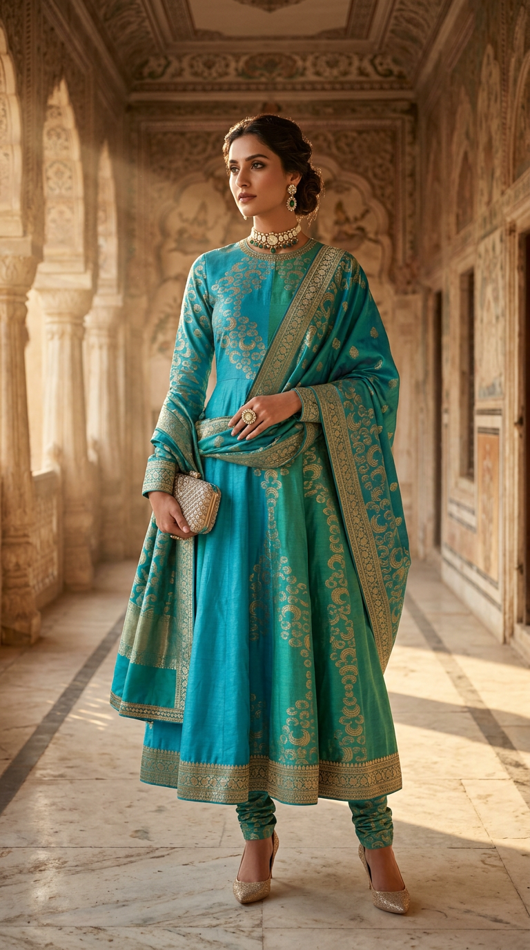 Customised Chanderi Anarkali set