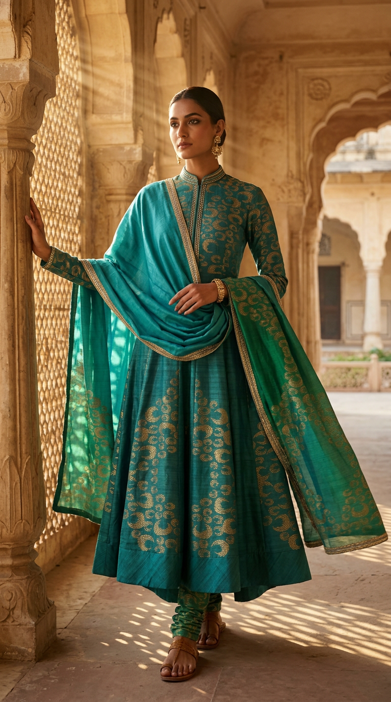 Customised Chanderi Anarkali set