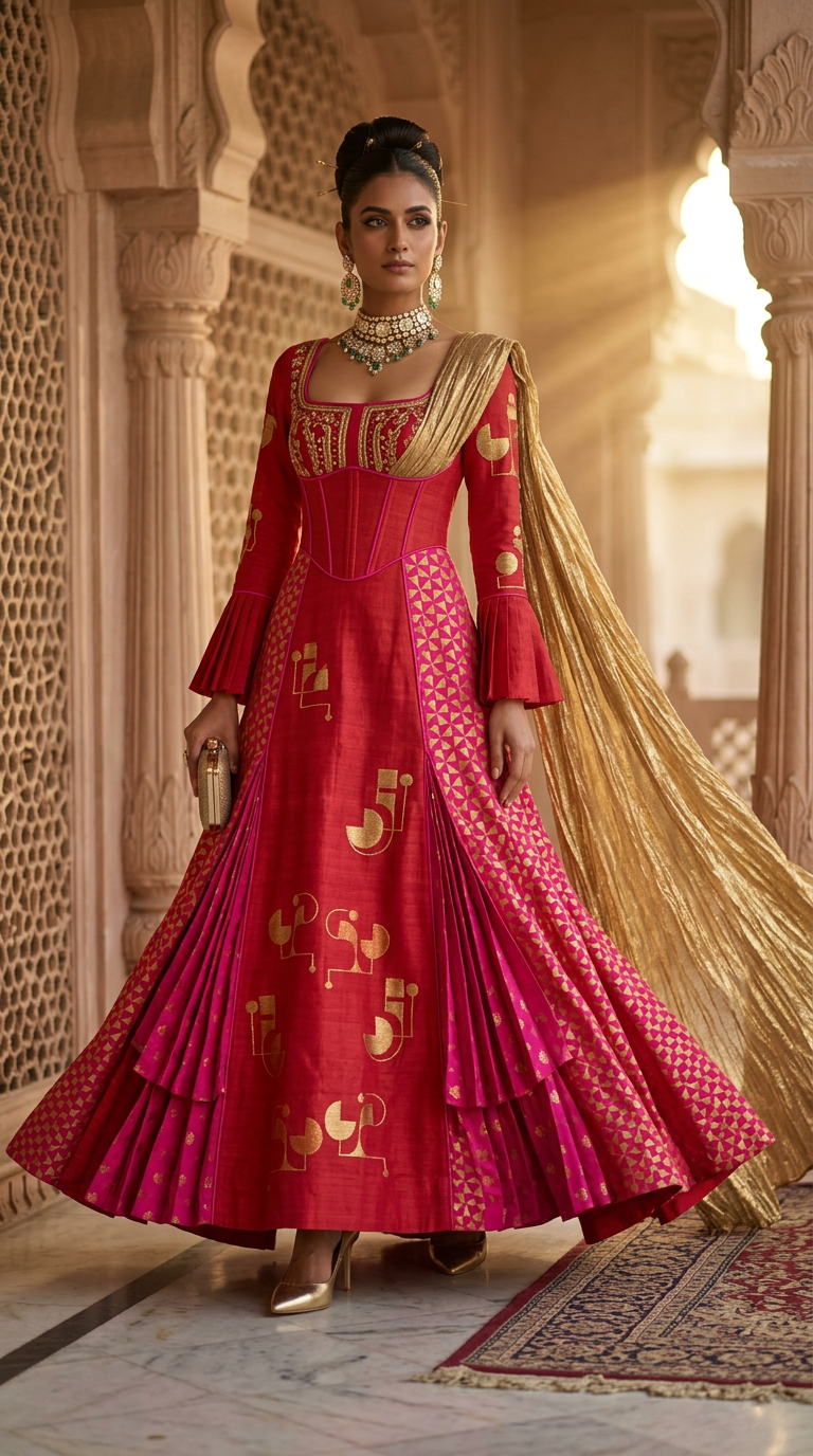 Customised Chanderi Anarkali set