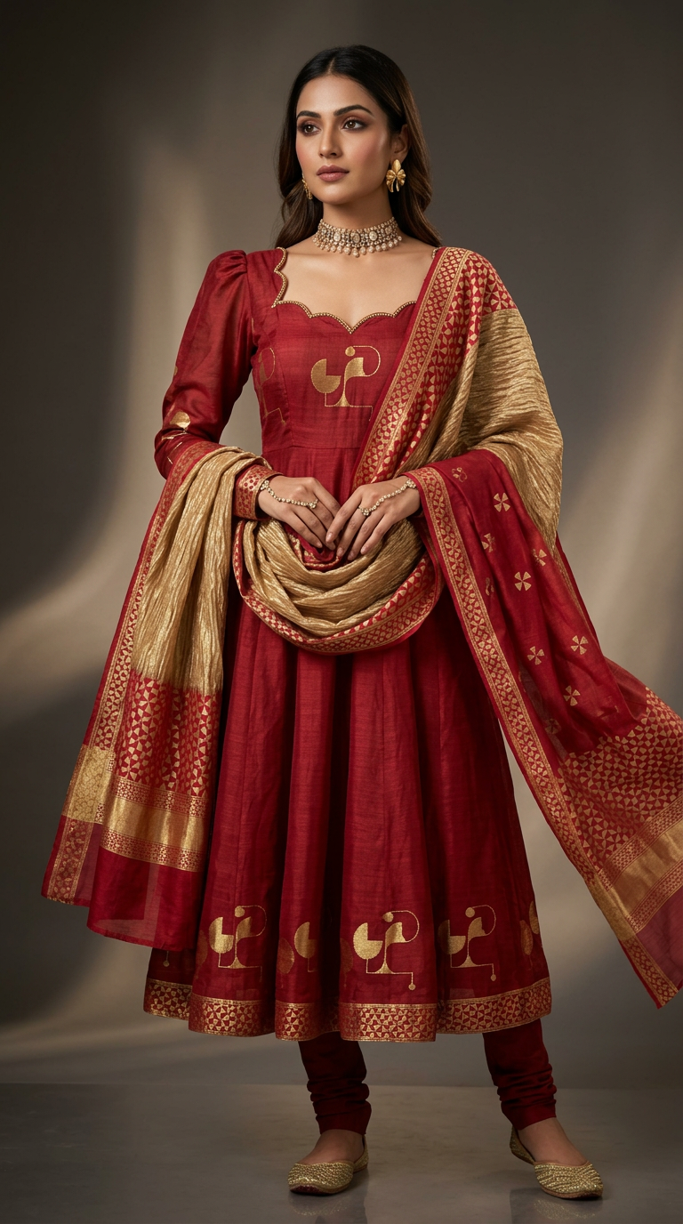 Customised Chanderi Anarkali set