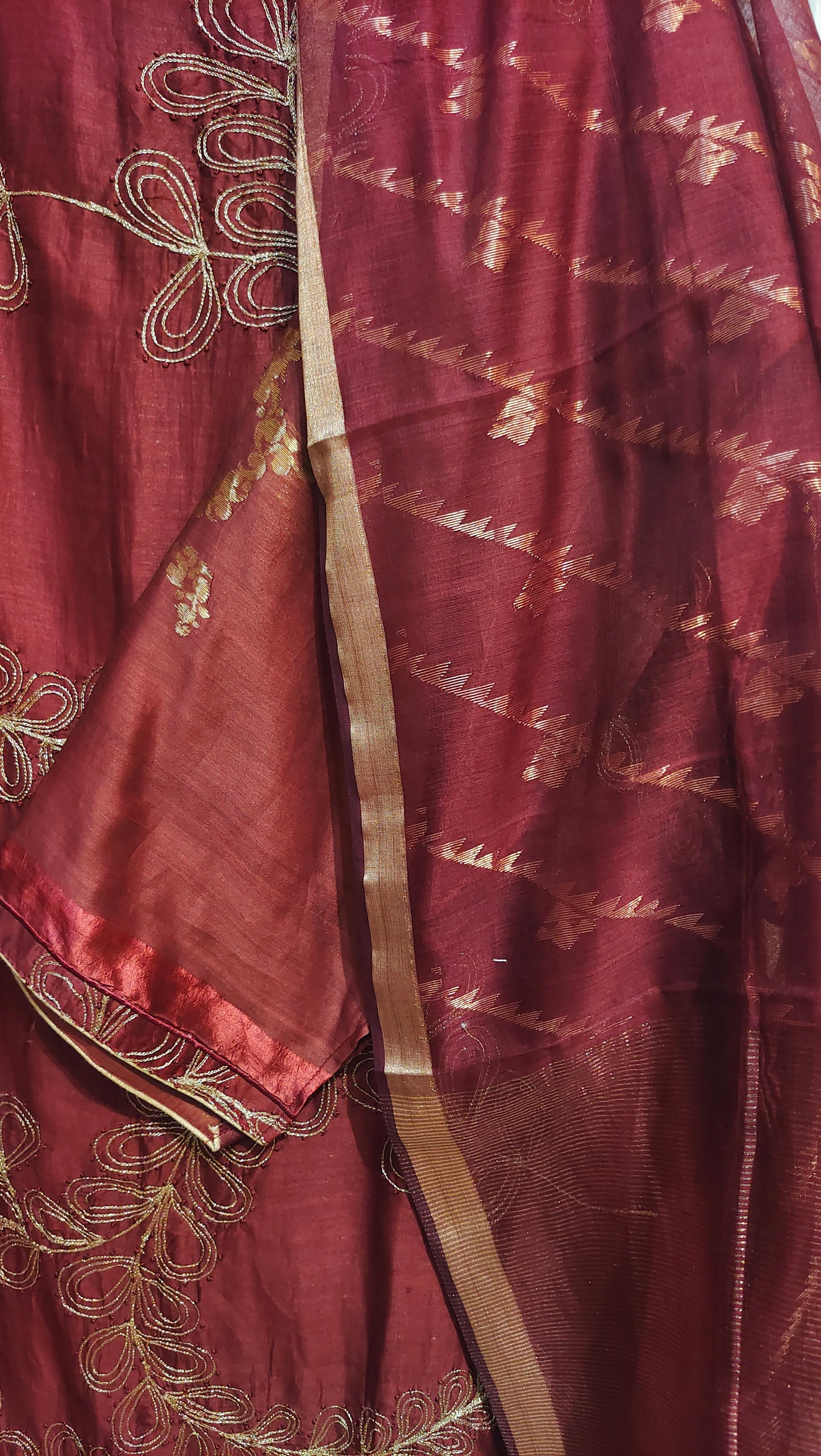 Semi Stitched Chanderi Formal Suitset