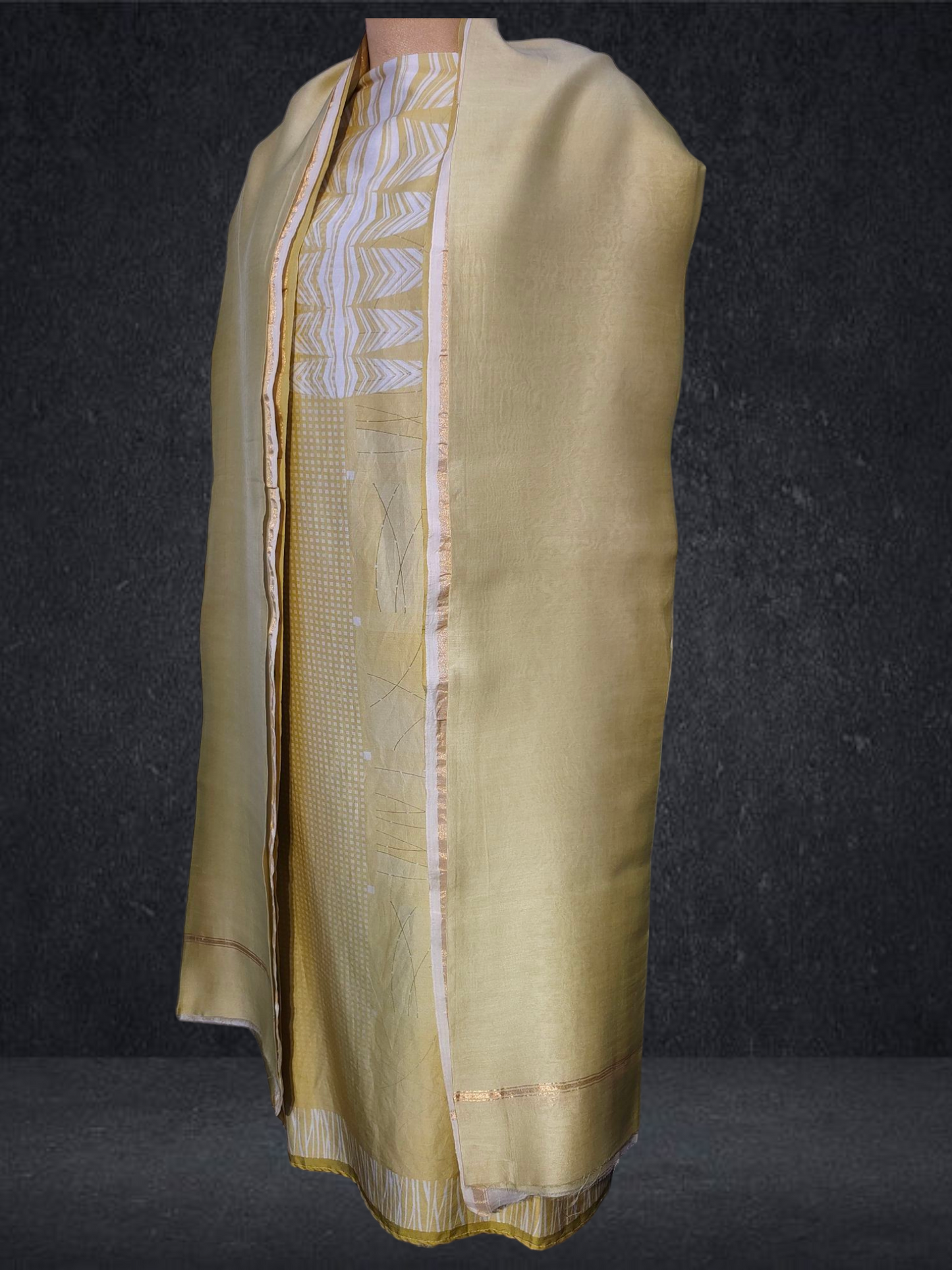 Semi Stitched Chanderi Casual Suitset