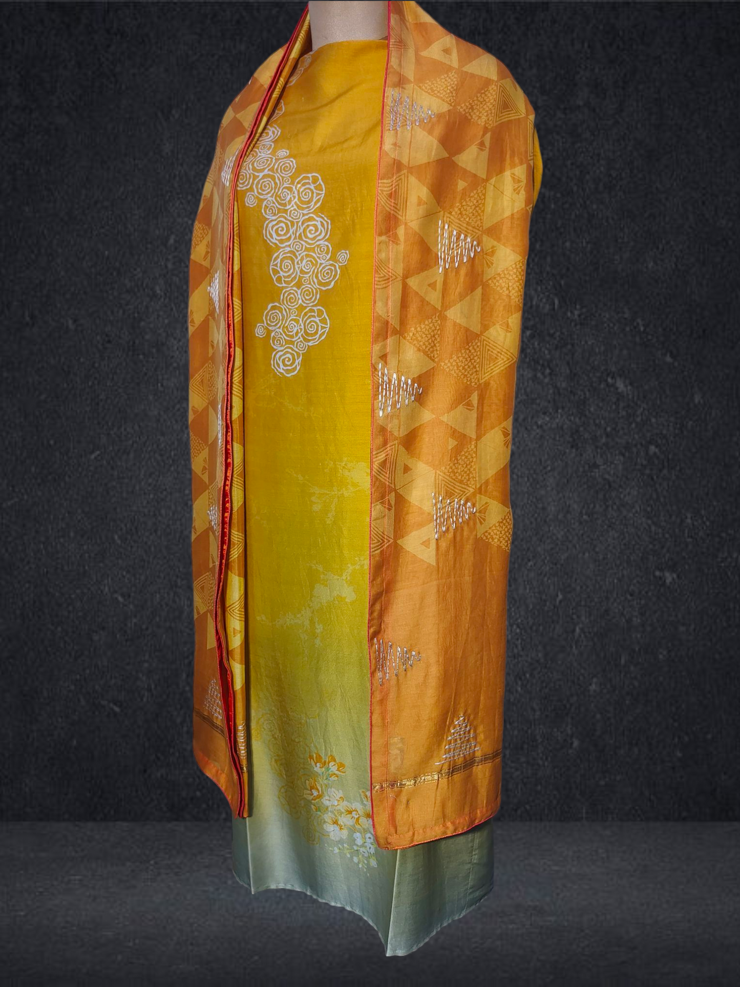 Semi Stitched Chanderi Casual Suitset