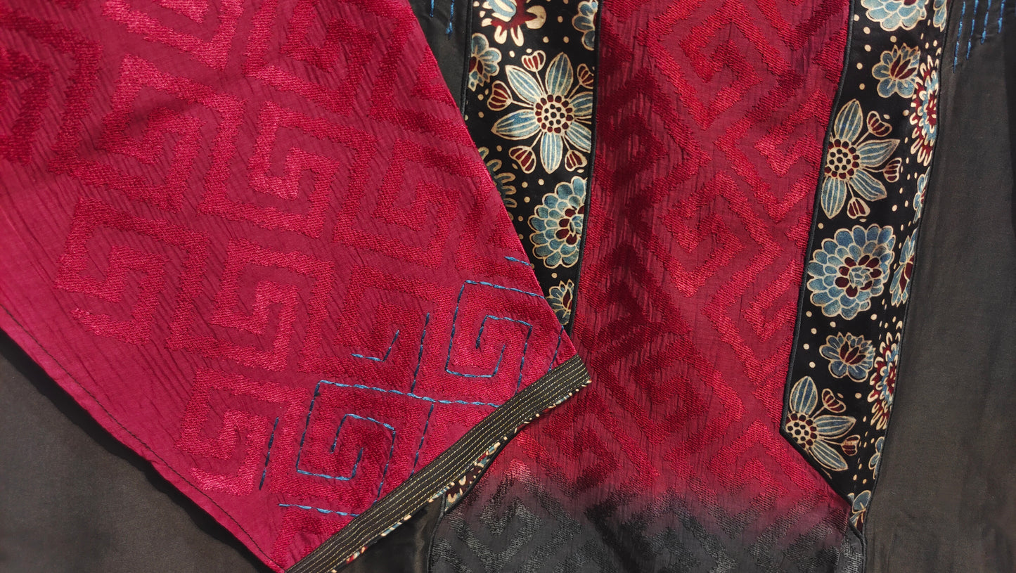 Semi Stitched Chanderi Ajrak Short Tunic