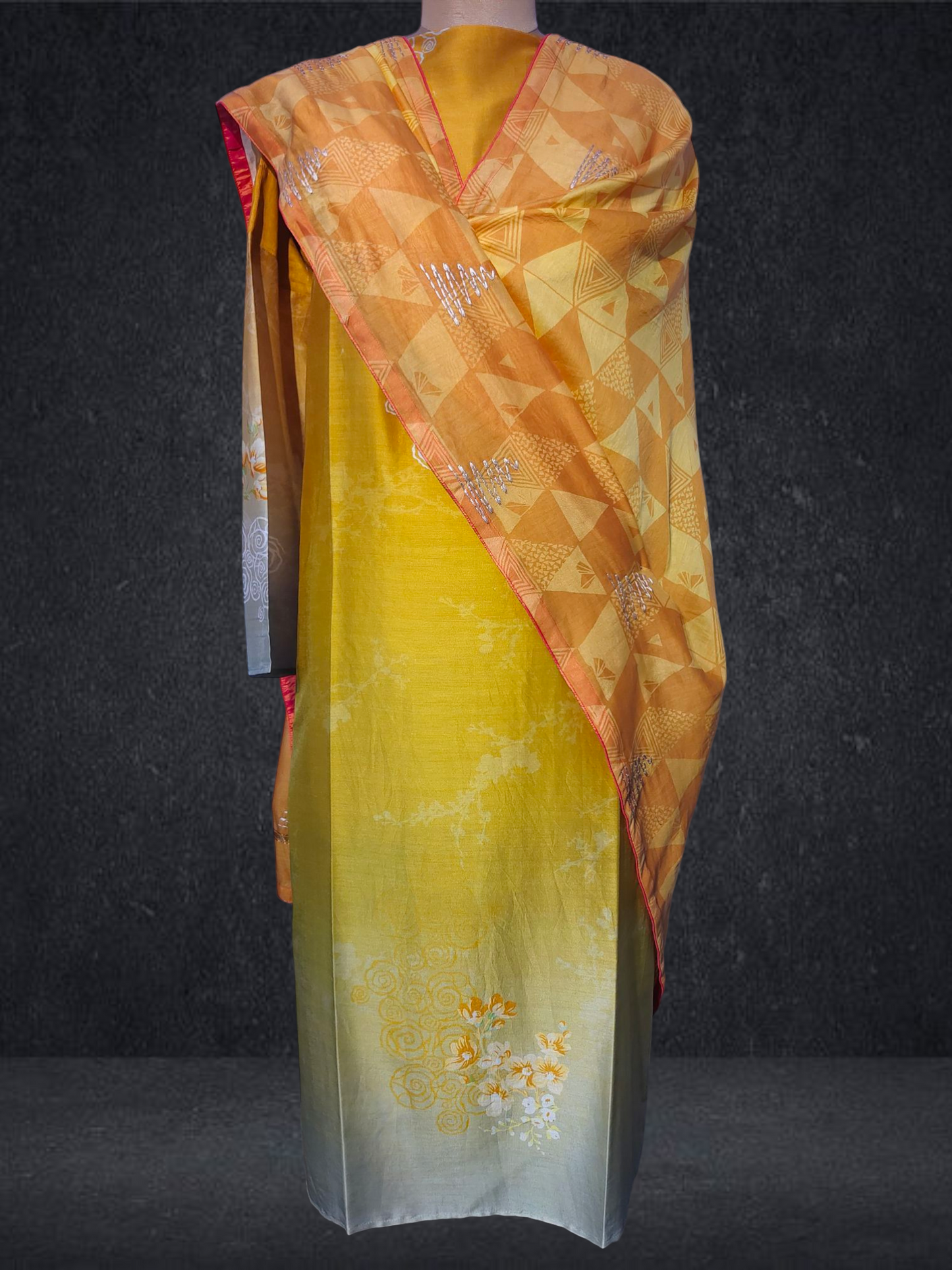 Semi Stitched Chanderi Casual Suitset