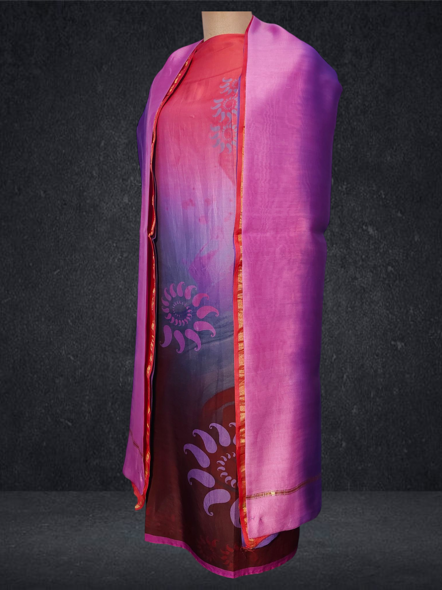 Semi Stitched Chanderi Casual Suitset