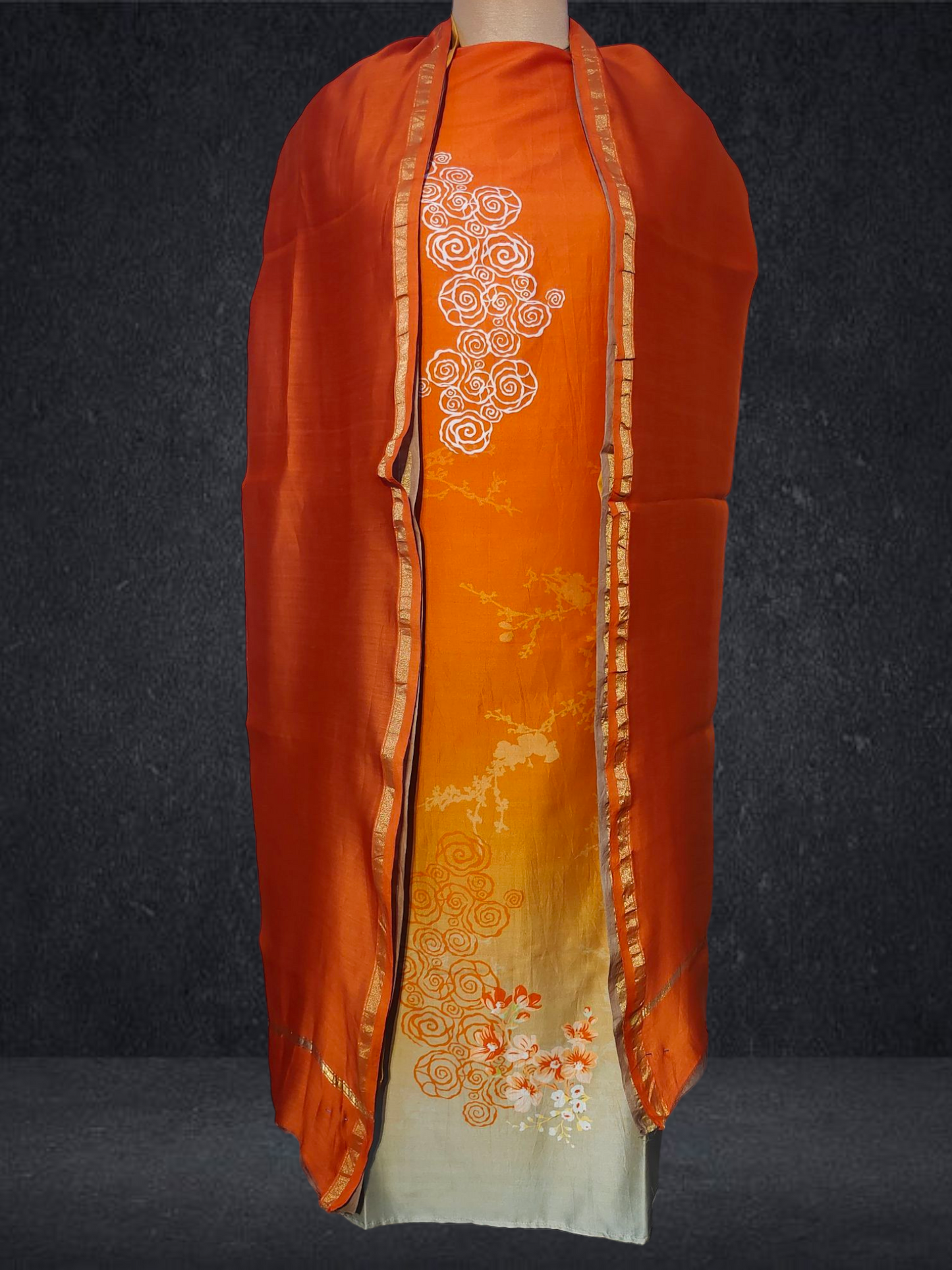 Semi Stitched Chanderi Casual Suitset