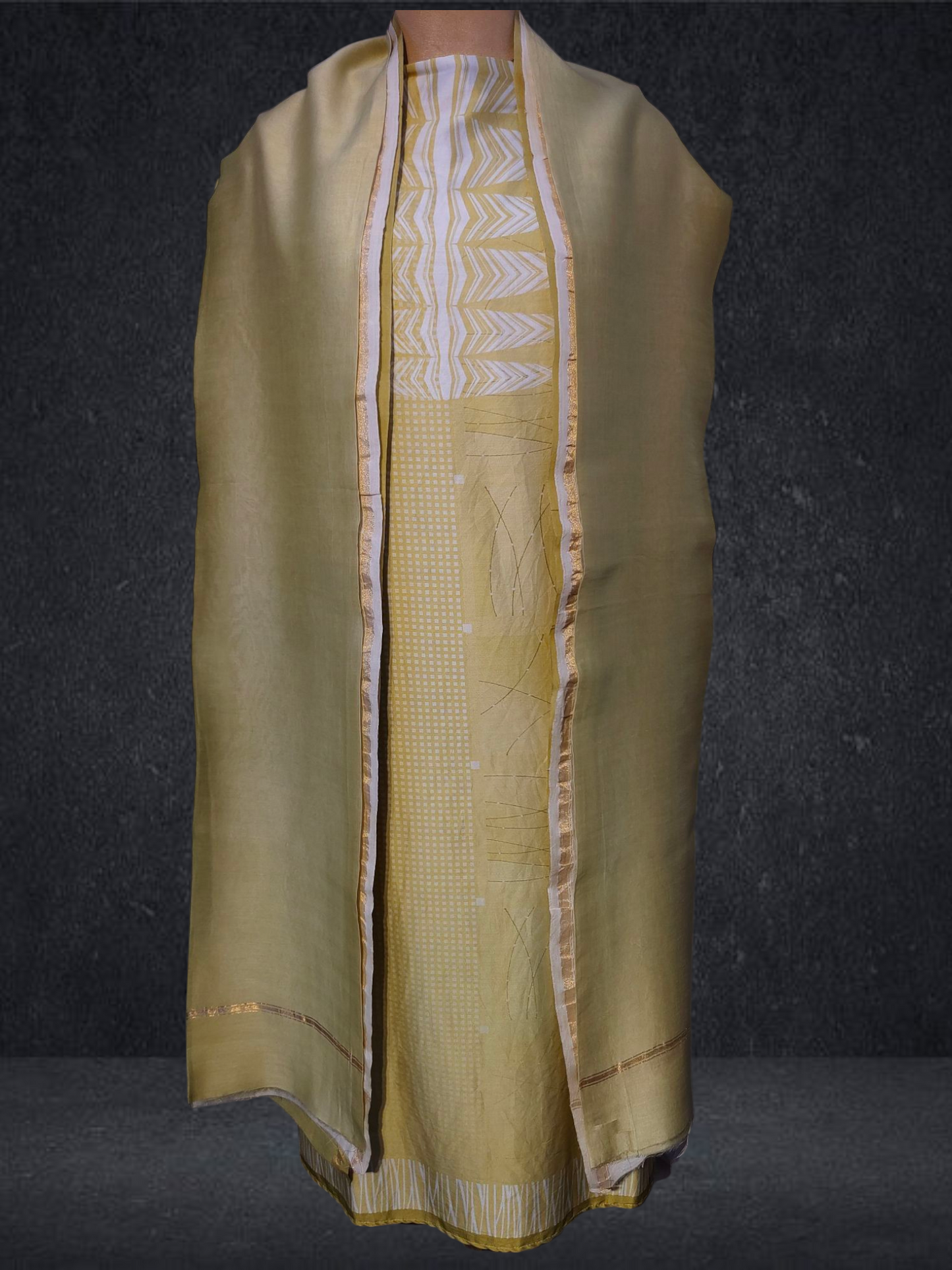 Semi Stitched Chanderi Casual Suitset