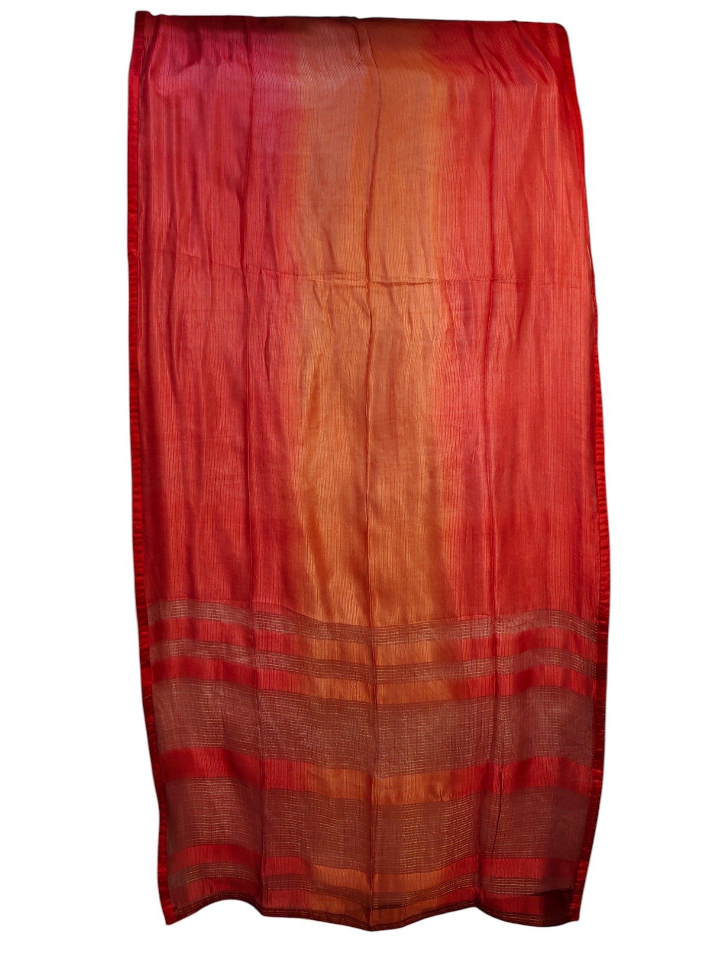 Red and orange striped dupatta on a white background