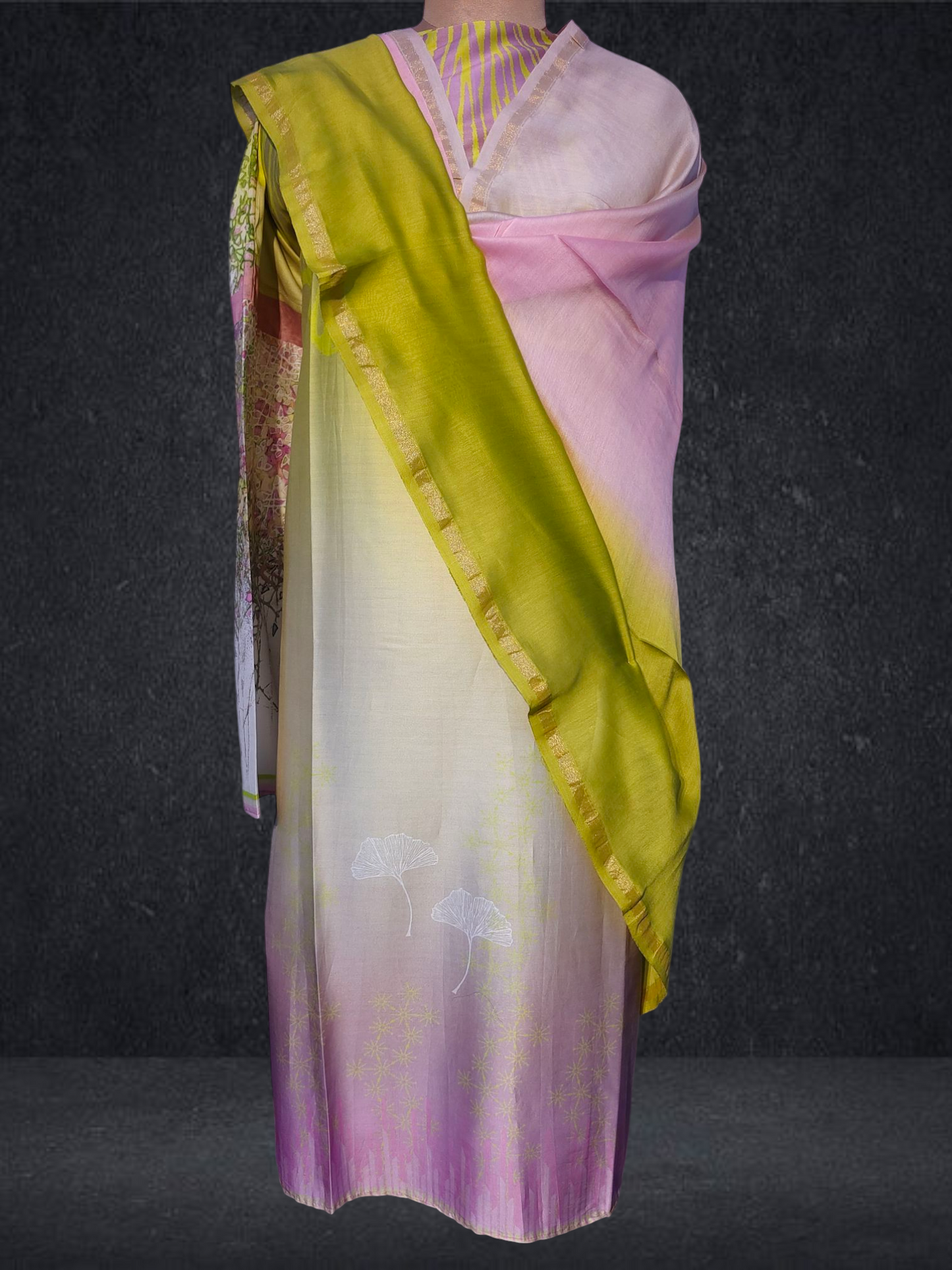 Semi Stitched Chanderi Casual Suitset