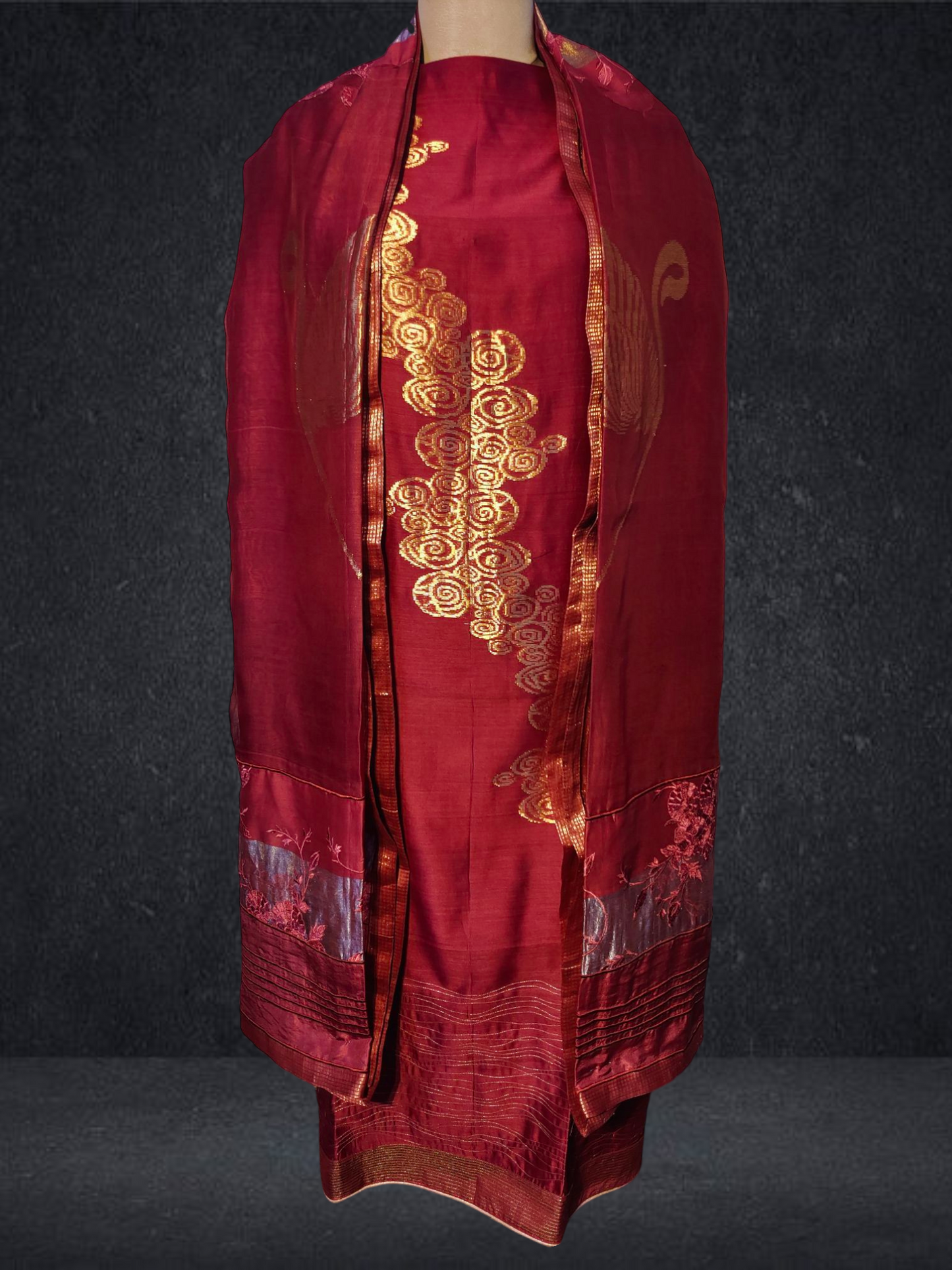 Semi Stitched Chanderi Formal Suitset