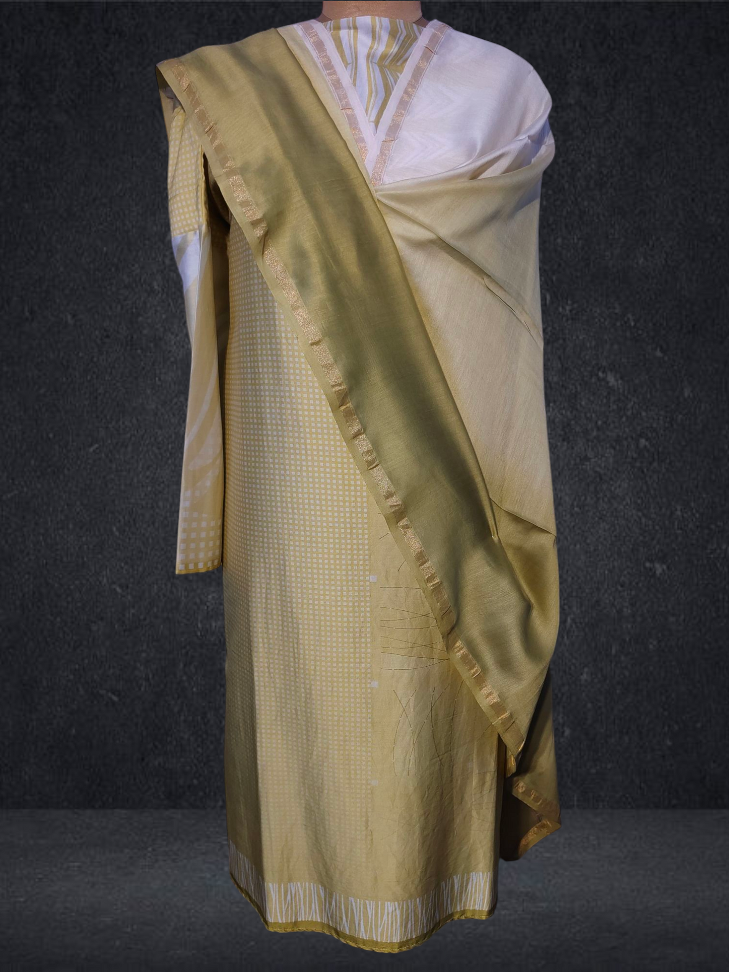 Semi Stitched Chanderi Casual Suitset