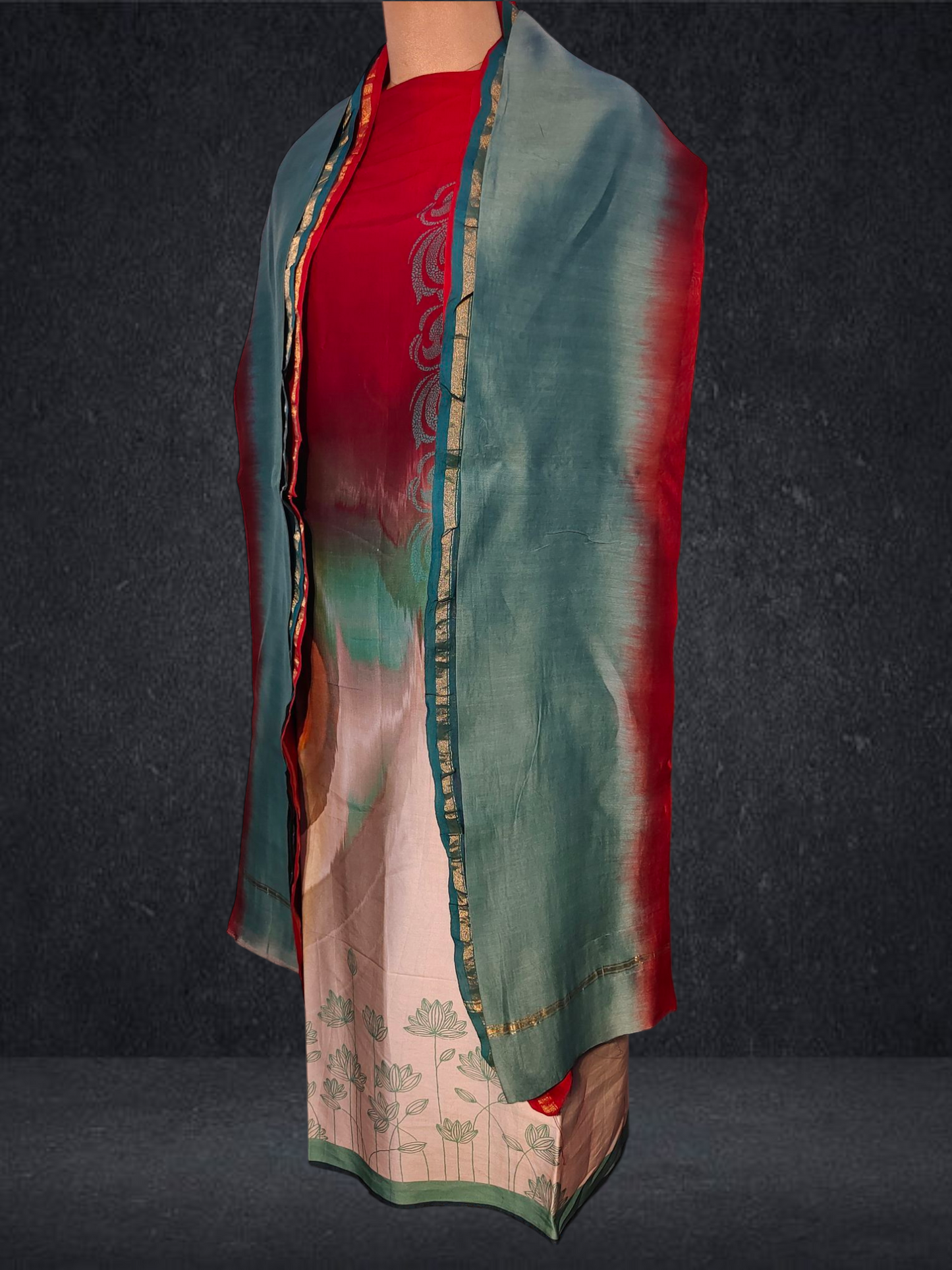 Semi Stitched Chanderi Casual Suitset