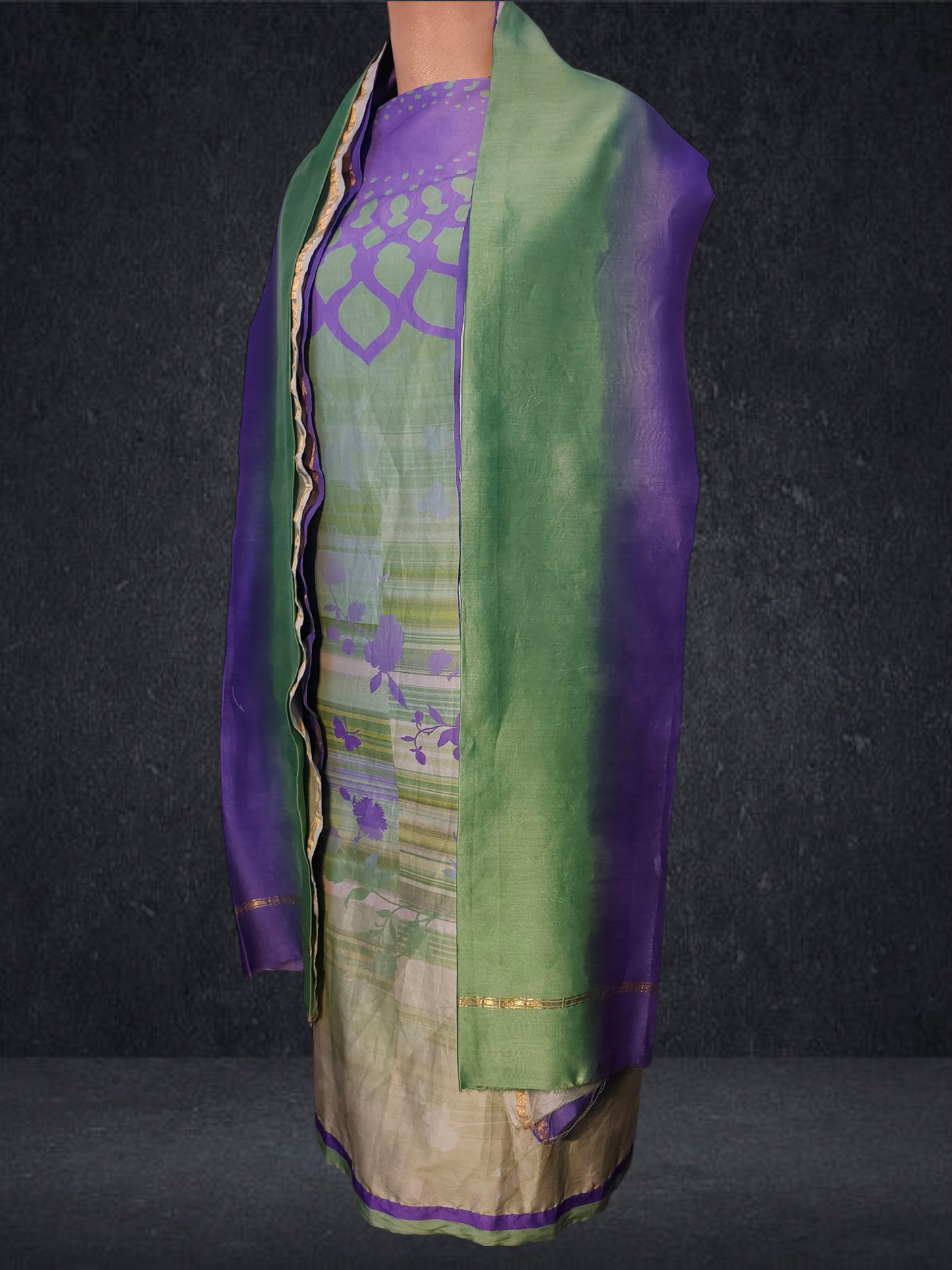 Semi Stitched Chanderi Casual Suitset
