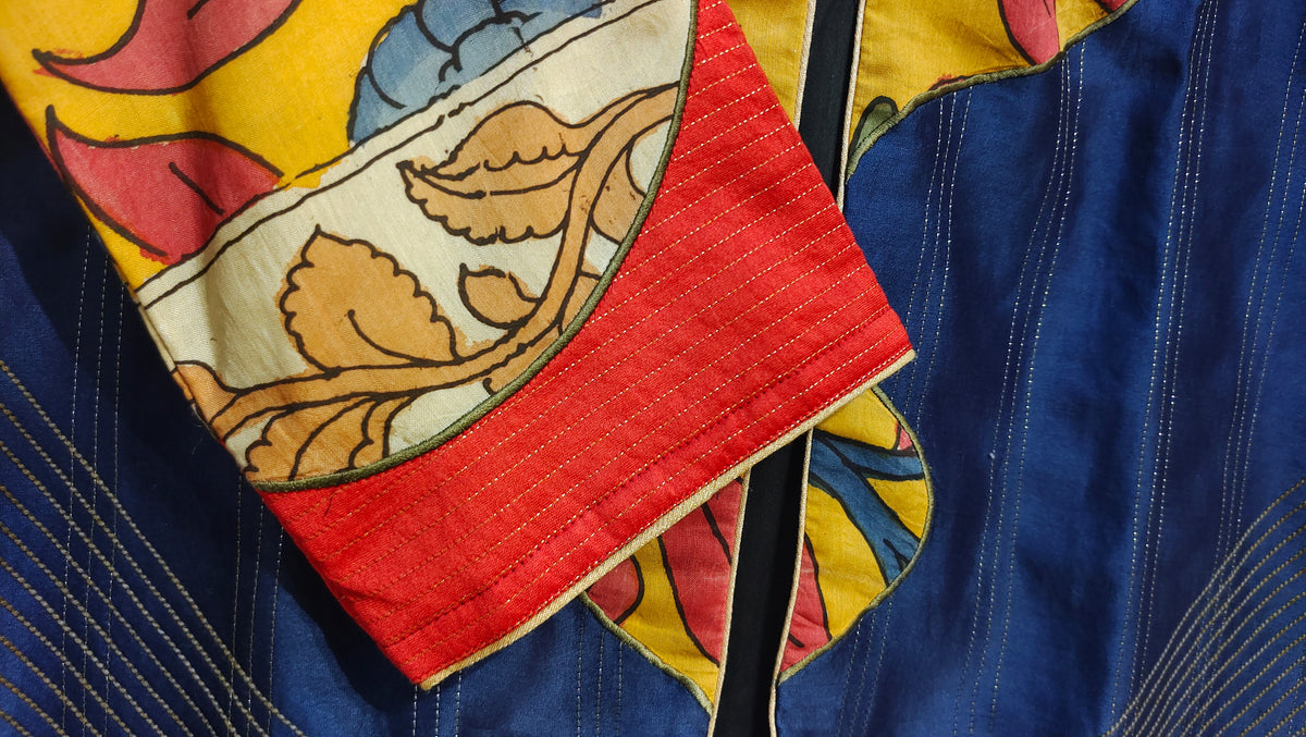 Formal Kairo Indigo Kalamkari Chanderi Short Jacket
