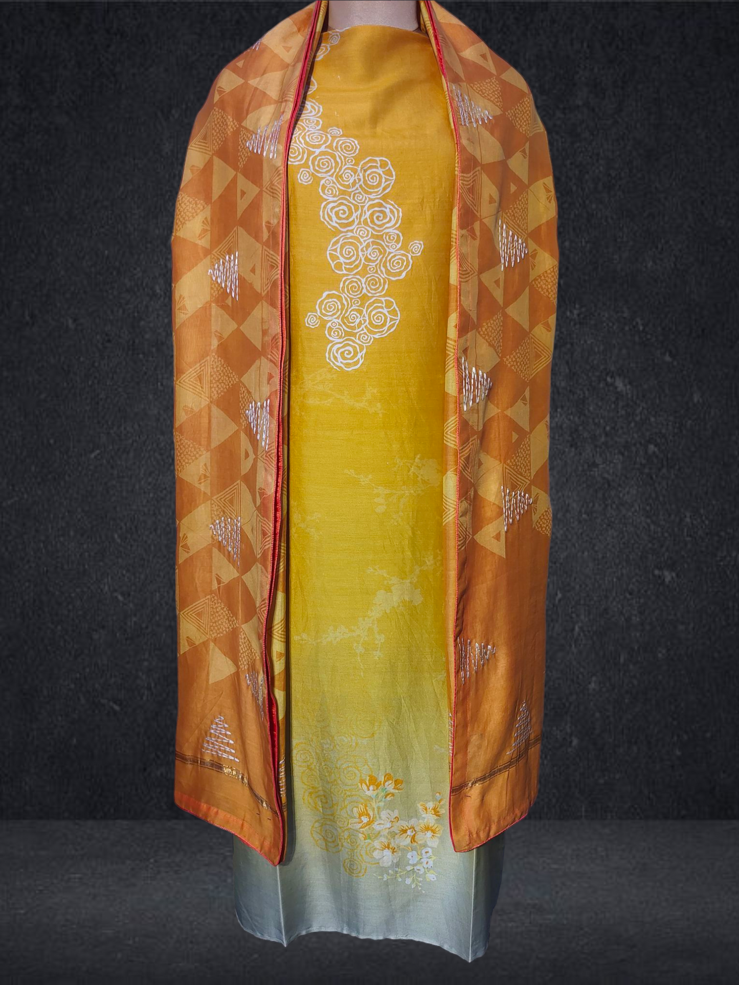 Semi Stitched Chanderi Casual Suitset