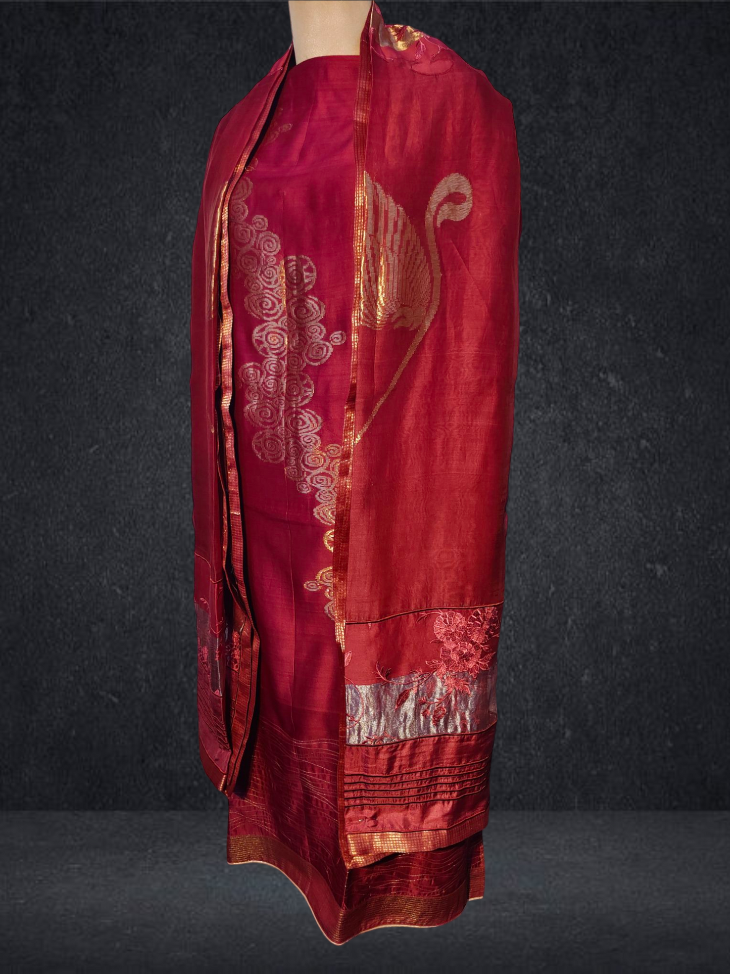 Semi Stitched Chanderi Formal Suitset
