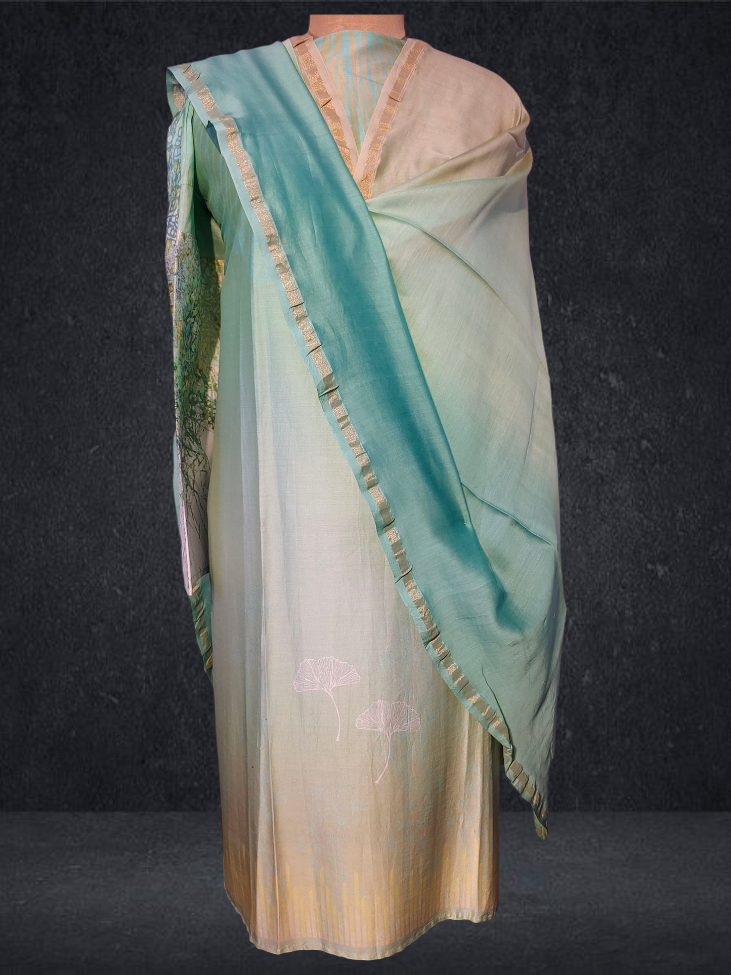 Semi Stitched Chanderi Casual Suitset