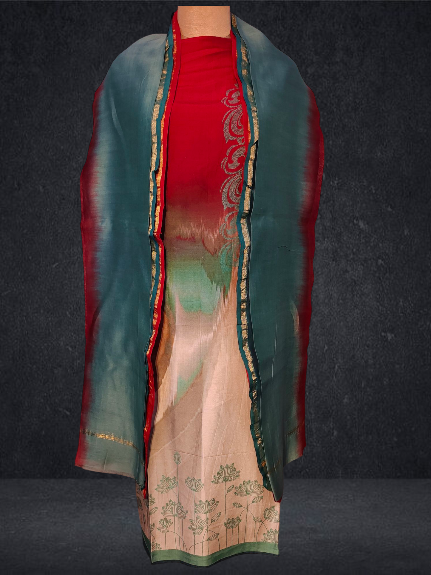 Semi Stitched Chanderi Casual Suitset
