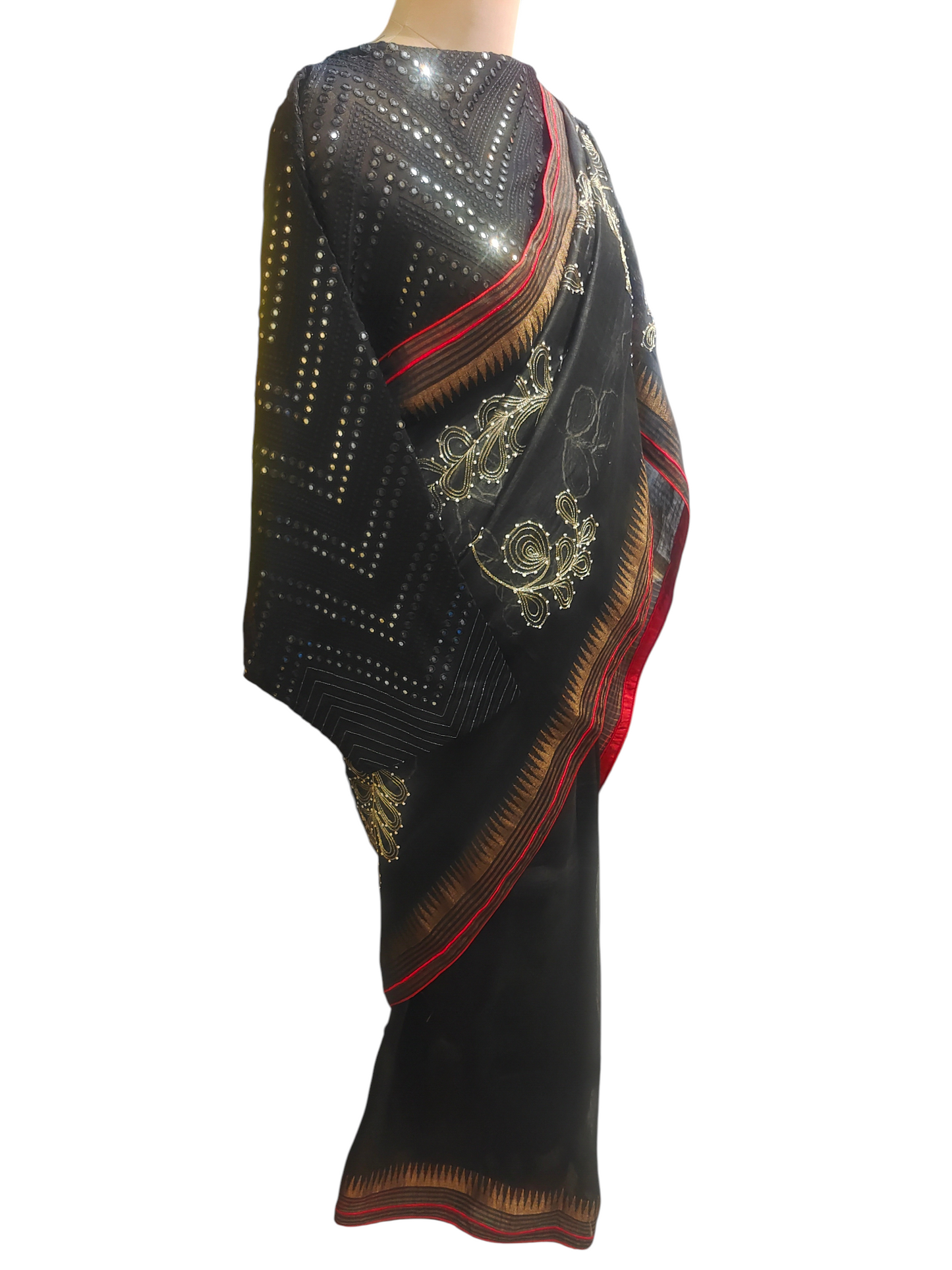 Formal silk linen embroidered Saree