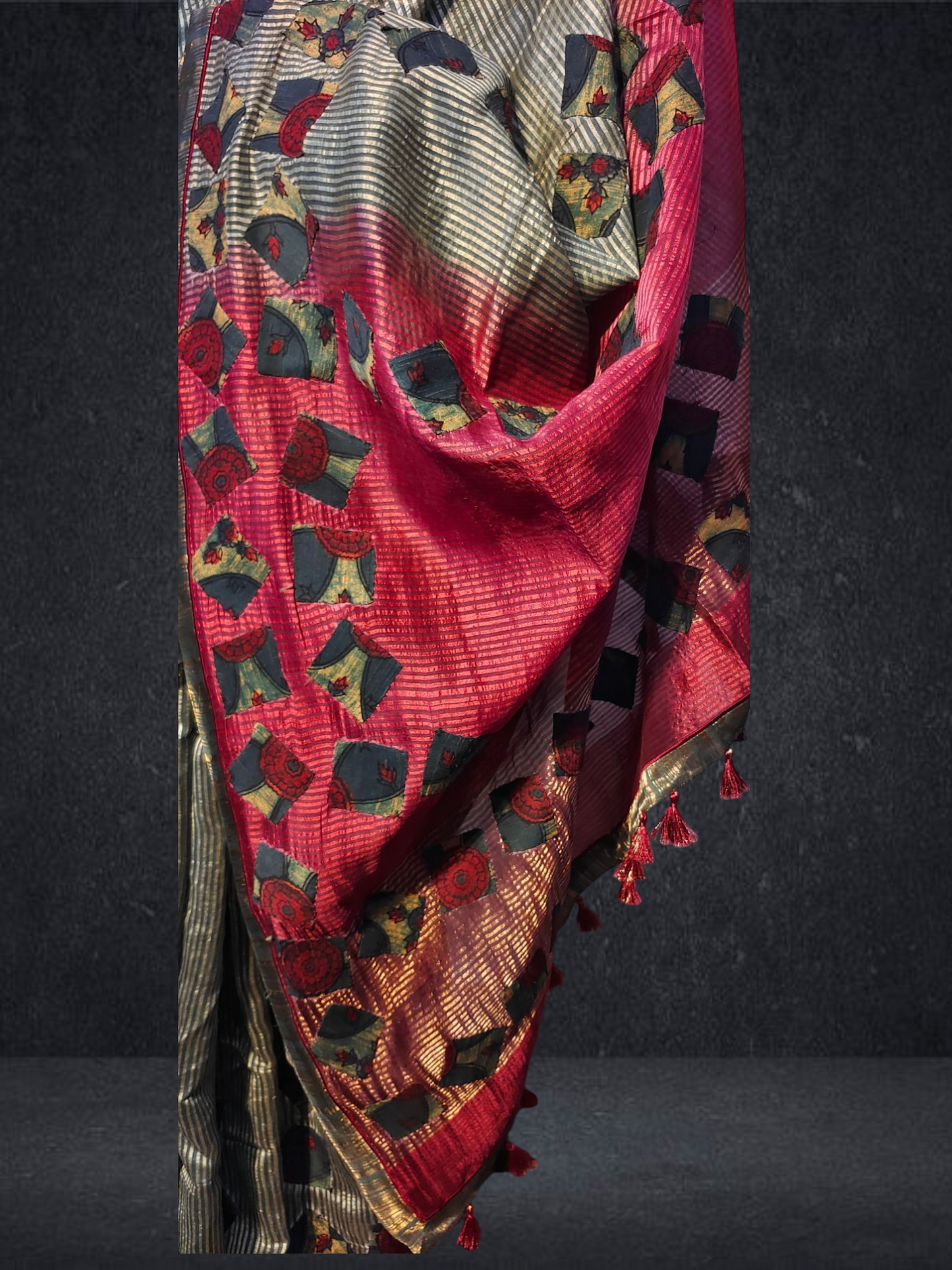 Formal Silk Ajrakh applique Saree VISHAL KAPUR STUDIO