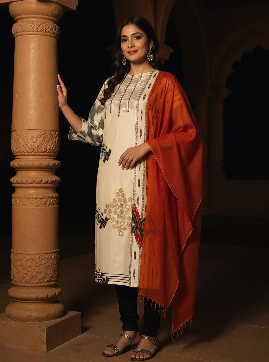 Semi Stitched Cotton Suitset