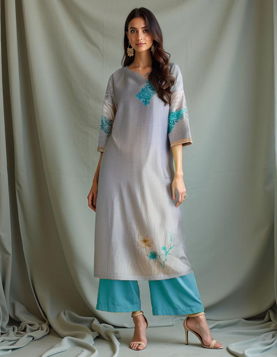 Semi Stitched Chanderi Printed kurta