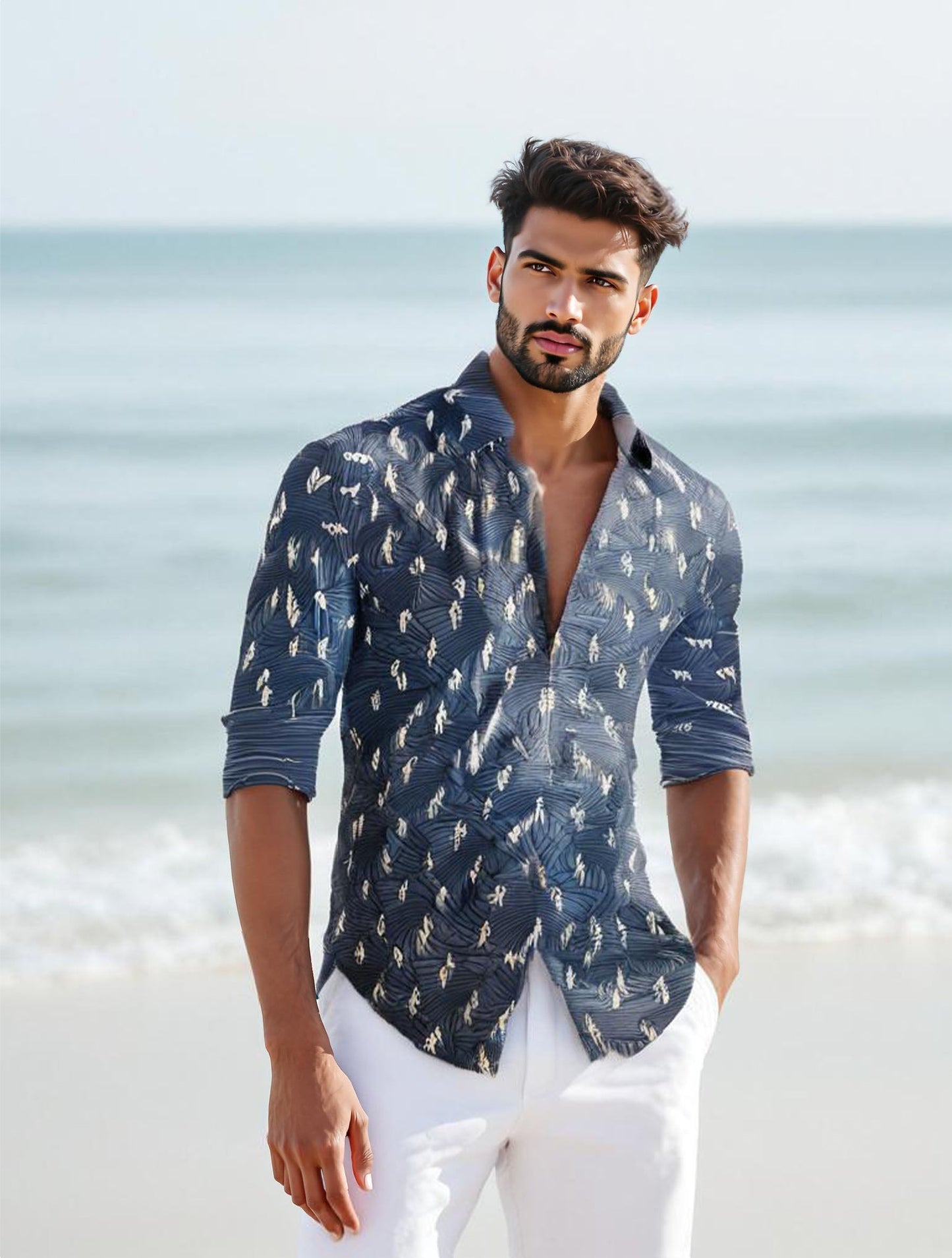 Indigo printed cotton Mens shirt VISHAL KAPUR STUDIO