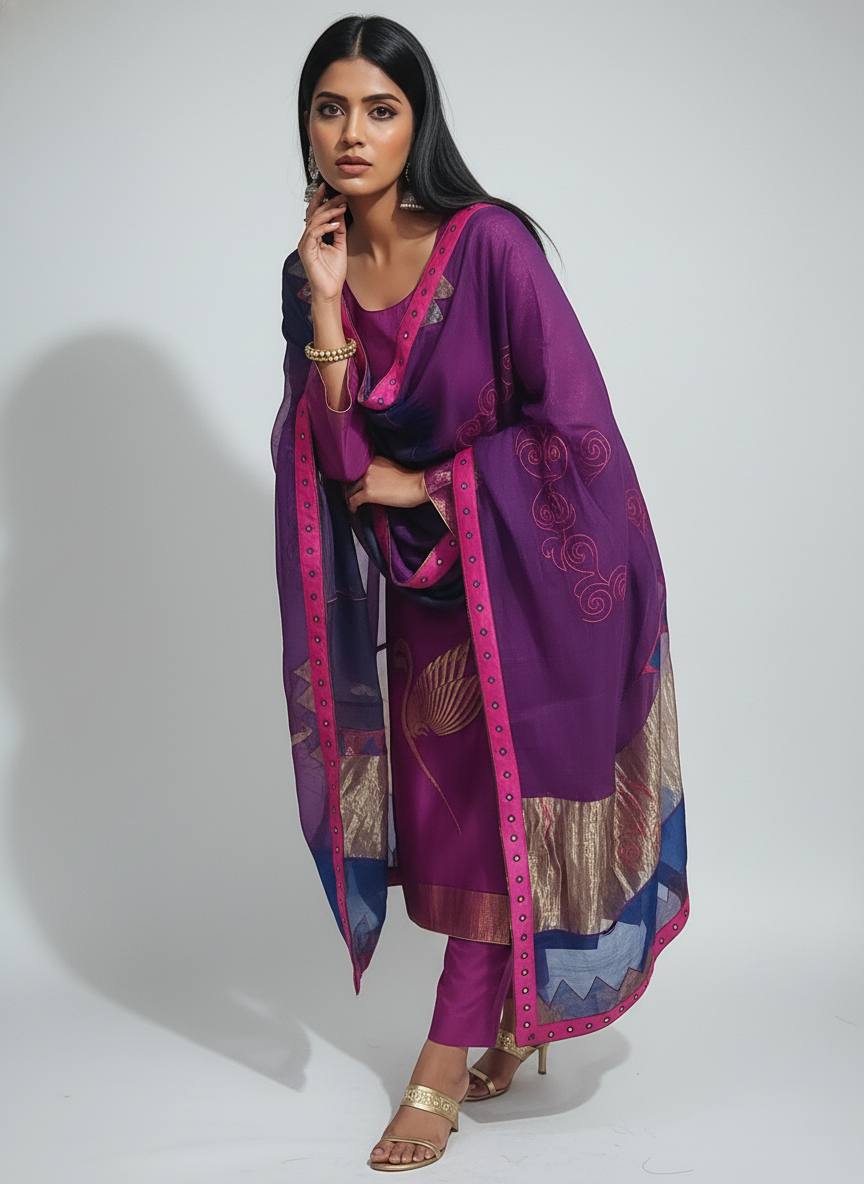 Semi Stitched Formal Chanderi Suitset