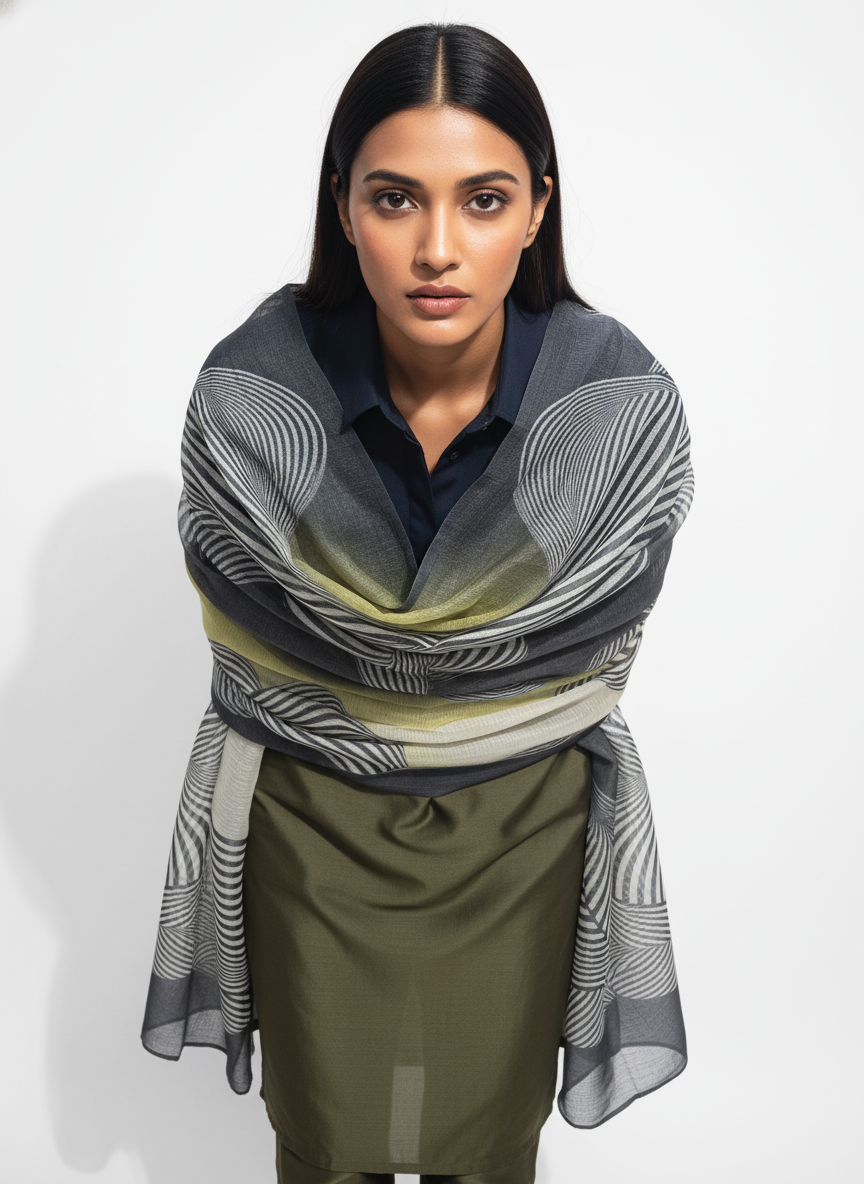 Printed silk linen Dupatta