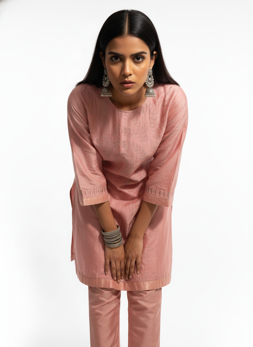 Semi Stitched silk cutwork applique Short Tunic