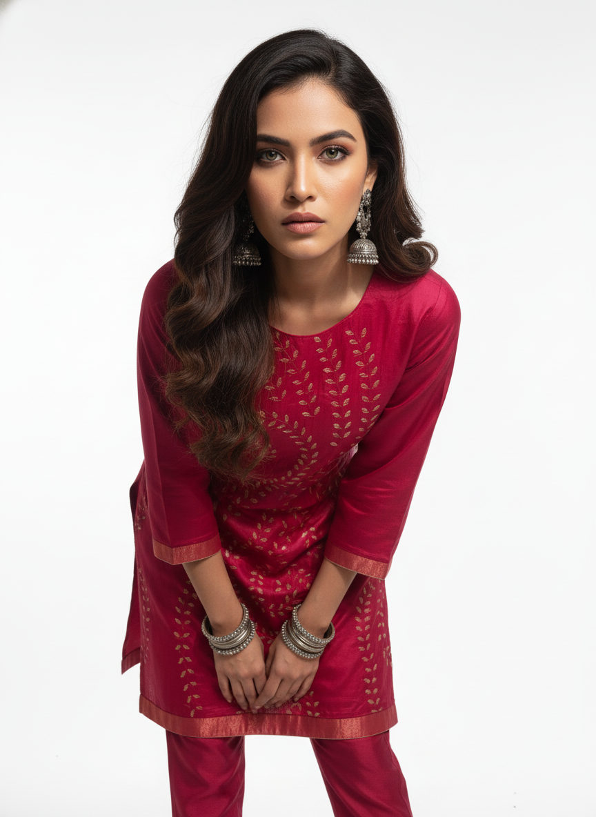 Semi Stitched silk cutwork applique Short Tunic