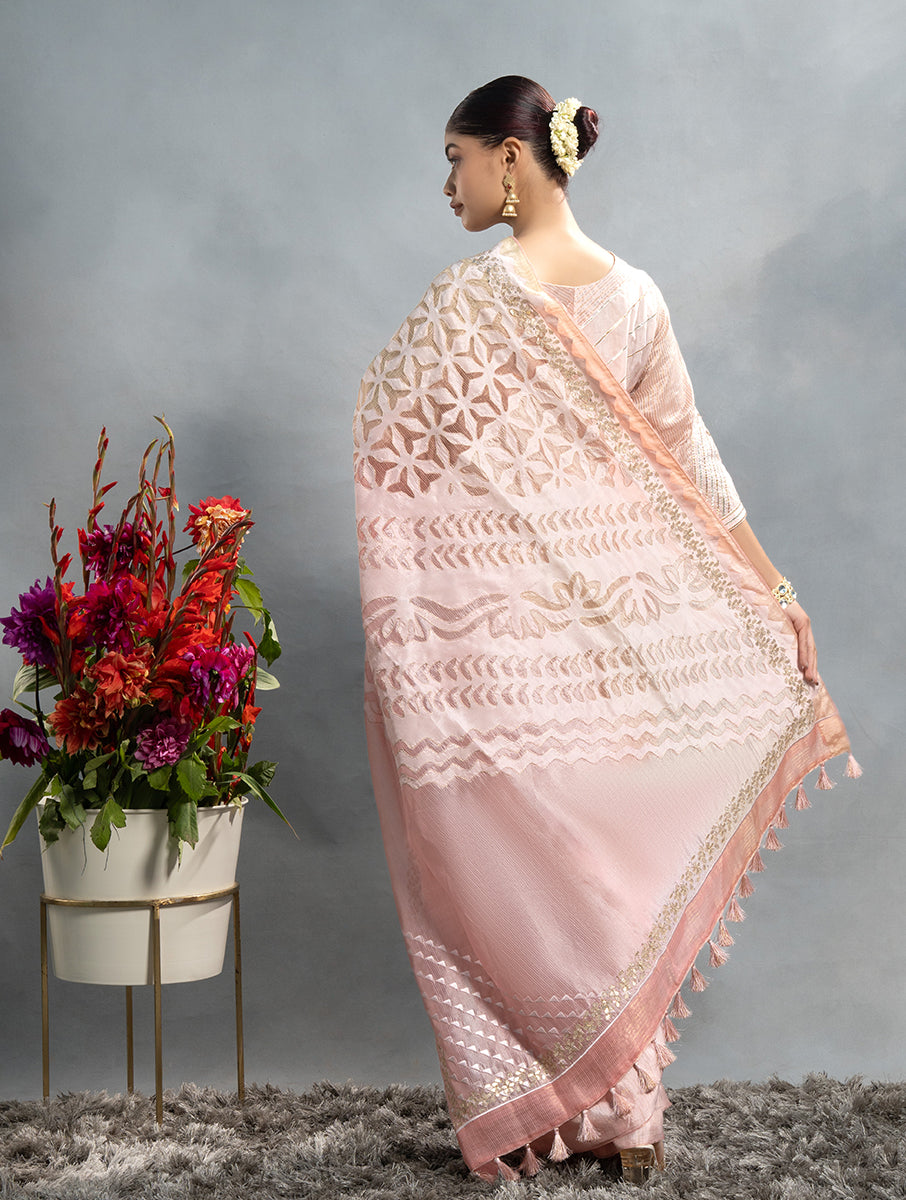 Formal Katabh Applique Organza Check Silk Saree