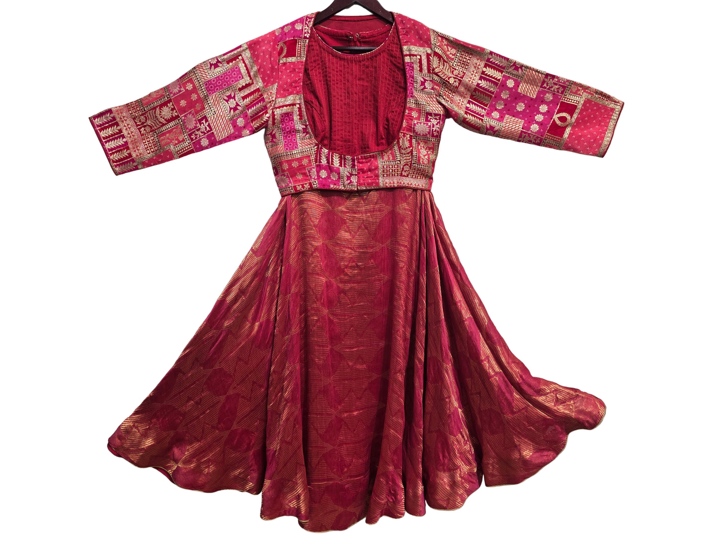Stitched Chanderi brocade skirt set