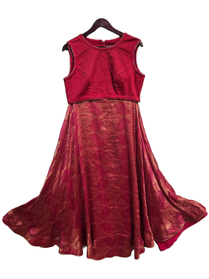 Stitched Chanderi brocade skirt set