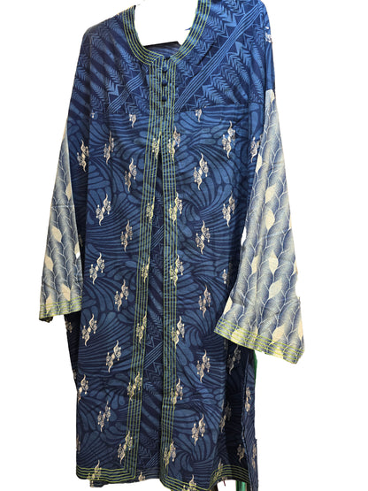 Semi Stitched Cotton Indigo blockprinted Kurta