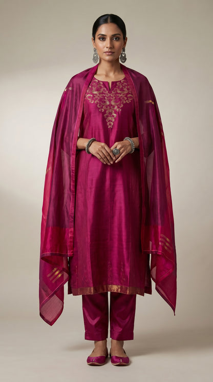 Semi Stitched Chanderi Formal Suitset
