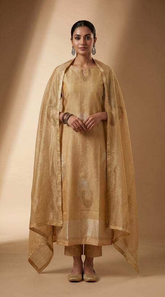 Semi Stitched Chanderi Formal Suitset