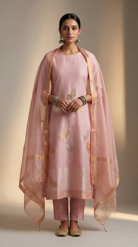 Semi Stitched Chanderi Formal Suitset