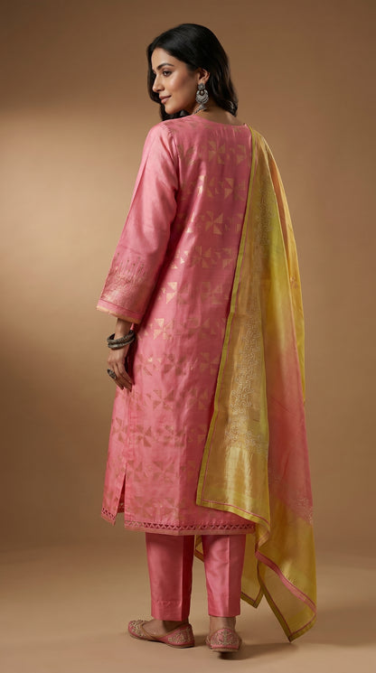 Semi Stitched Chanderi Formal Suitset
