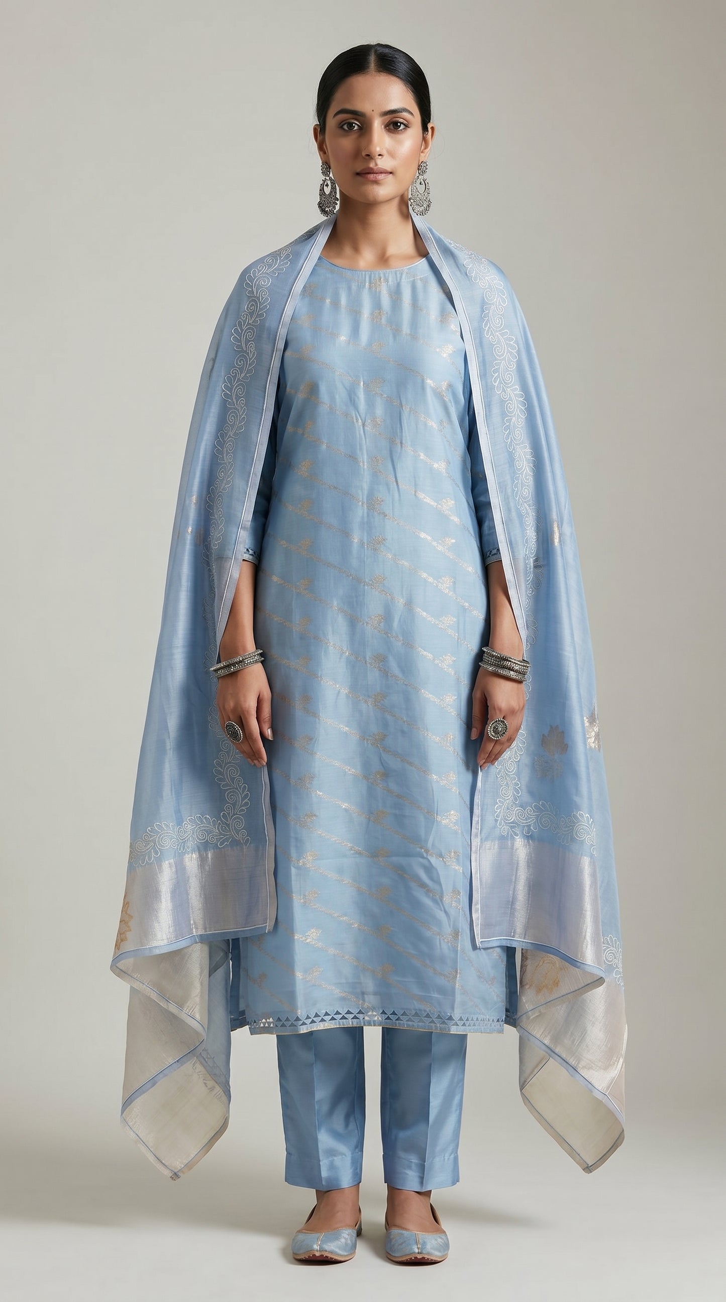 Semi Stitched Chanderi Formal Suitset