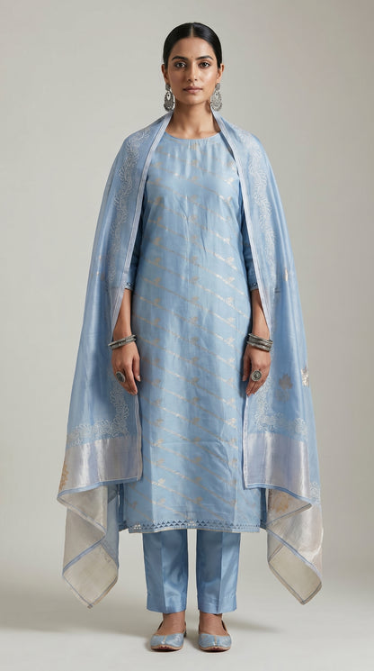 Semi Stitched Chanderi Formal Suitset