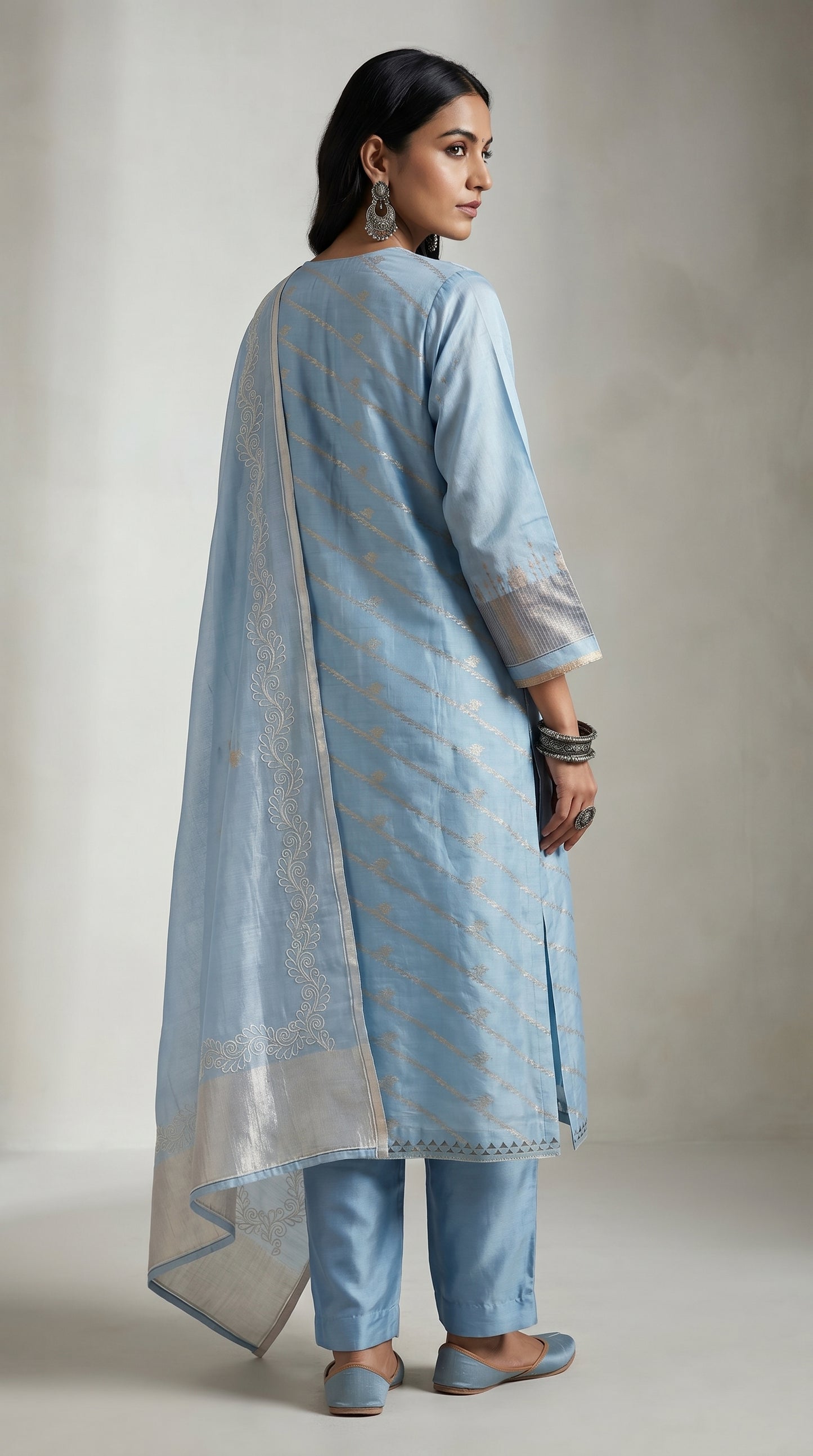 Semi Stitched Chanderi Formal Suitset