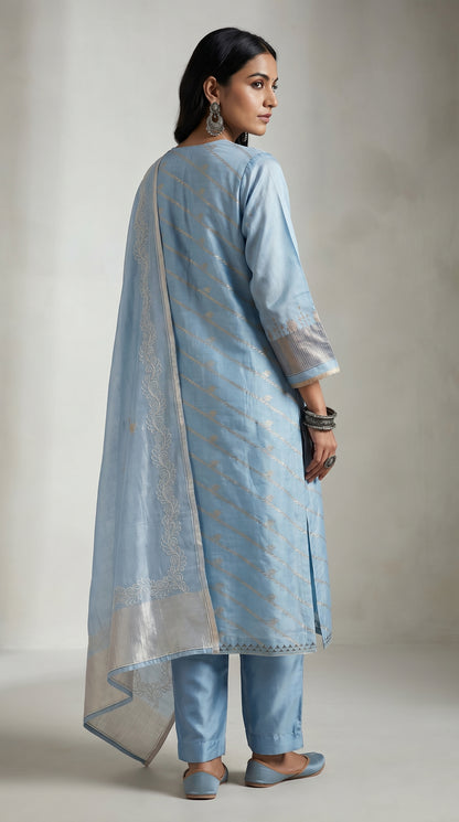 Semi Stitched Chanderi Formal Suitset