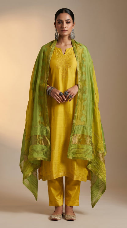 Semi Stitched Chanderi Formal Suitset