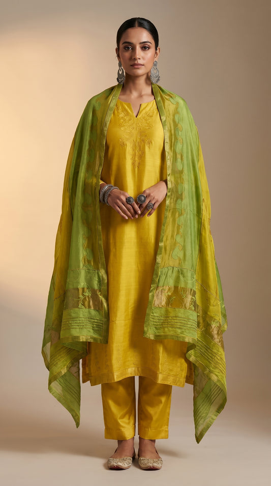 Semi Stitched Chanderi Formal Suitset