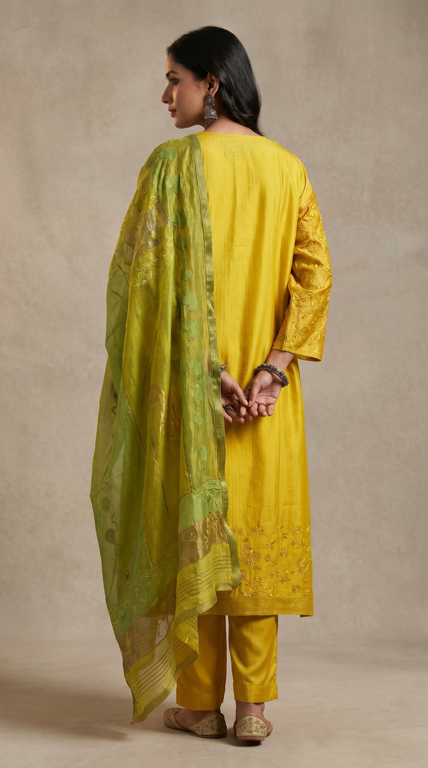 Semi Stitched Chanderi Formal Suitset